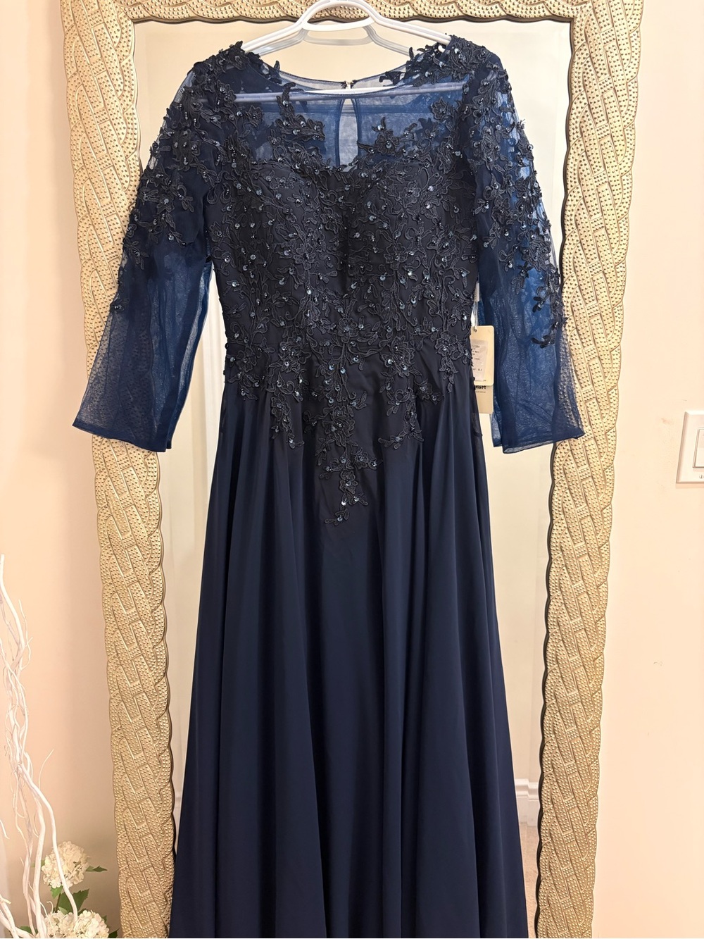 Elegant Navy Embroidered Evening Dress